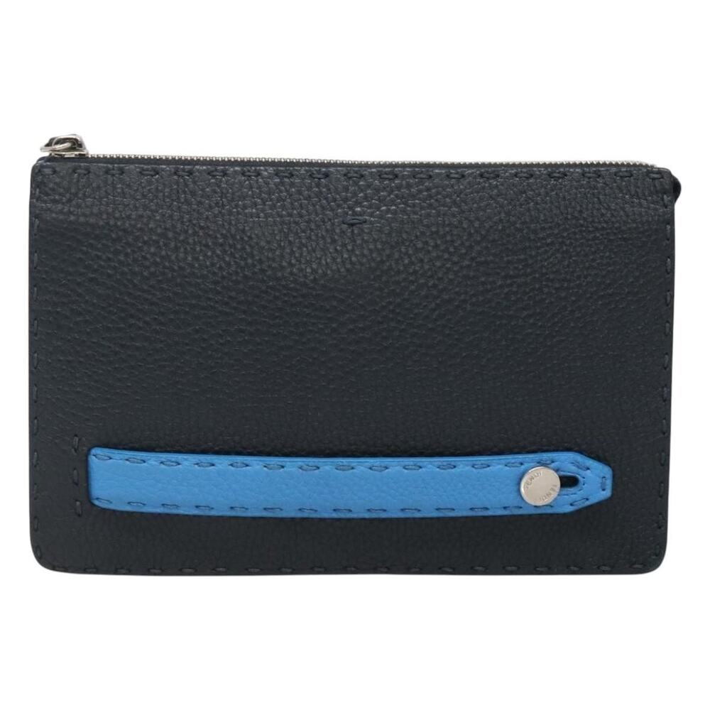 Fendi Leather Celeria Clutch Bag Black